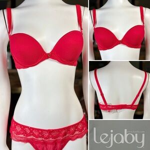 Lejaby Red Lace Moulded Cup Balconnette Bra w/ Interchangeable Straps, 36A & 32C